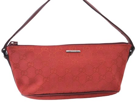 Authentic GUCCI Vintage Hand Bag Pouch Purse GG Canvas Leather 07198 Red 6913E Supply