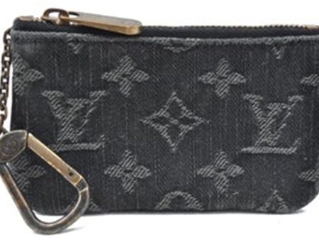 Auth Louis Vuitton Monogram Denim Pochette Cles Coin Purse Black M95616 LV J5990 Online Sale