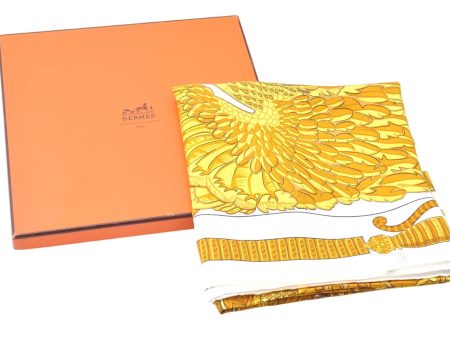 Authentic HERMES Carre 90 Scarf  ARMETS en PANACHE  Silk White Gold Box J1327 Online