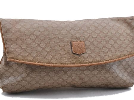 Authentic CELINE Macadam Blason Pattern Clutch Bag Purse PVC Leather Beige 9039C Cheap