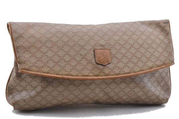 Authentic CELINE Macadam Blason Pattern Clutch Bag Purse PVC Leather Beige 9039C Cheap