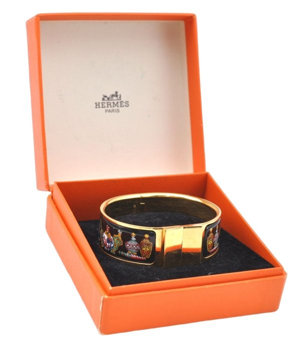 Authentic HERMES Email GM Bangle Vase Motif Gold Black Box J0857 Hot on Sale