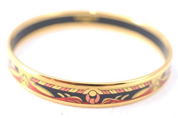 Authentic HERMES Email PM Bangle Rope Motif Gold Red Black J1481 For Cheap