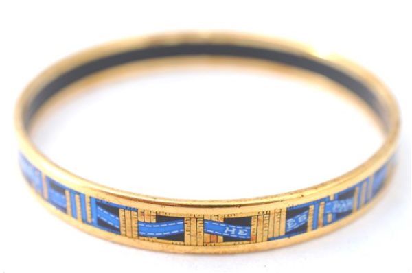 Authentic HERMES Email PM Bangle Ribbon Motif Gold Blue Black J1568 Cheap