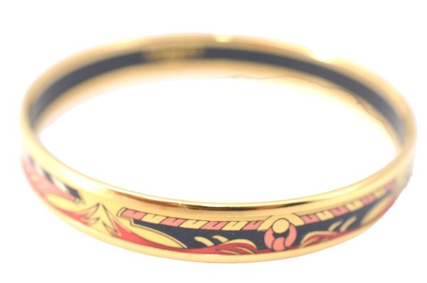 Authentic HERMES Email PM Bangle Rope Motif Gold Red Black J1481 For Cheap