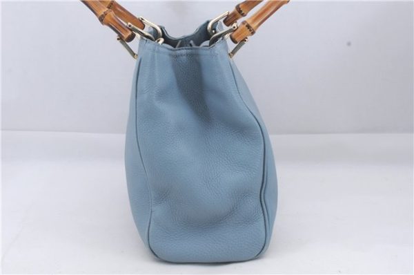 Auth GUCCI Bamboo Shopper Small 2Way Shoulder Hand Bag Leather 386032 Blue 4770D Online Sale