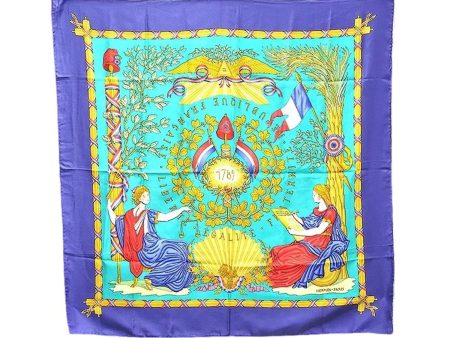 Auth HERMES Carre 90 Scarf  1789 LIBERTE EGALITE FRATERNITE  Silk Navy 9965D Discount