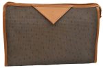 Authentic YVES SAINT LAURENT Clutch Hand Bag Purse PVC Leather Brown 0415E For Discount