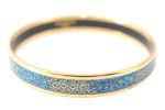 Authentic HERMES Email PM Bangle Star Flower Motif Gold Blue J1394 Supply