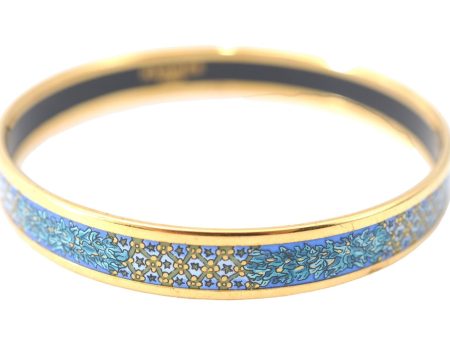 Authentic HERMES Email PM Bangle Star Flower Motif Gold Blue J1394 Supply