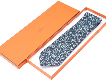 Authentic HERMES Tie Necktie Pattern Silk Light Blue Box 7402B on Sale