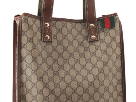 Authentic GUCCI Web Sherry Line Tote Bag GG PVC Leather 211135 Brown 2331F For Discount