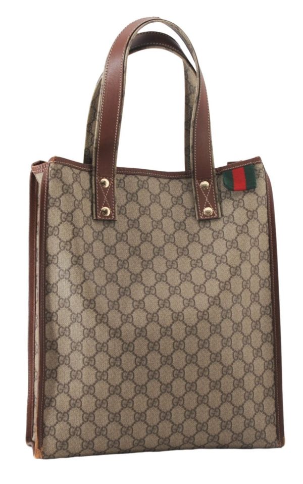 Authentic GUCCI Web Sherry Line Tote Bag GG PVC Leather 211135 Brown 2331F For Discount