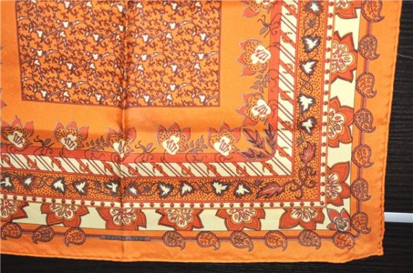 Auth HERMES Petit Carre 40 Scarf Handkerchief Plants Pattern Silk Orange 9633D Fashion