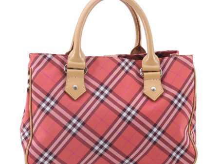 Authentic BURBERRY BLUE LABEL Check Hand Bag Nylon Leather Pink 4729E Discount