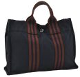 Authentic HERMES Fourre Tout PM Hand Tote Bag Canvas Navy Brown 2908E Sale