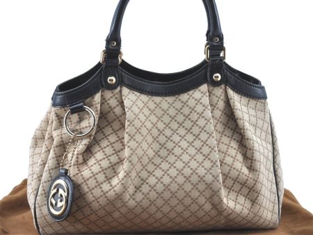 Auth GUCCI Diamante Sukey Shoulder Tote Bag Canvas Leather 211944 Brown H8309 Online Sale