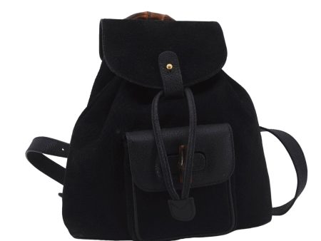 Authentic GUCCI Bamboo Backpack Suede Leather Black 7813D For Discount