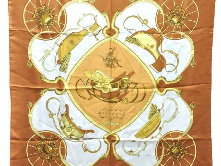 Authentic HERMES Carre 90 Scarf  SPRINGS  Silk Brown 2898E Online now