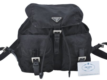 Authentic PRADA Nylon Leather Backpack Black J2113 Discount