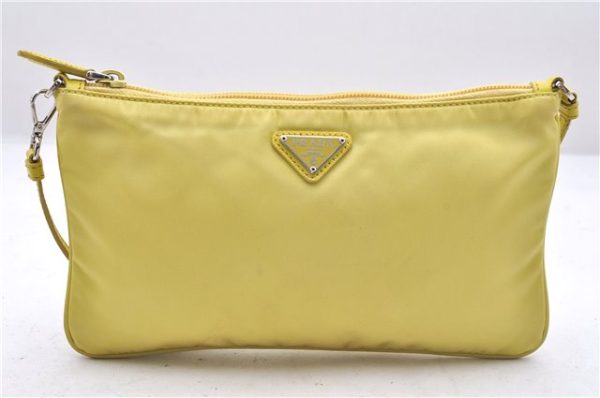 Authentic PRADA Nylon Tessuto Leather Shoulder Hand Bag Pouch Purse Yellow 6636E Fashion