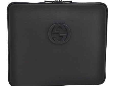 Authentic GUCCI Interlocking G Clutch Documents PC Case PVC Leather Black 0485E Supply