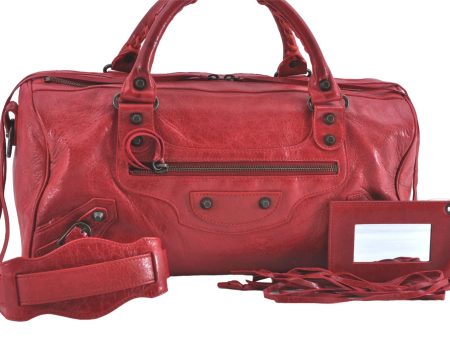 Auth BALENCIAGA Classic Twiggy 2Way Shoulder Hand Bag Leather 128523 Red 3835C For Cheap