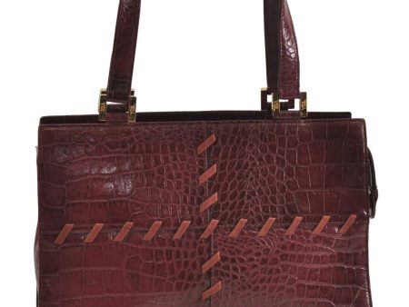 Authentic YVES SAINT LAURENT Shoulder Hand Bag Leather Bordeaux Red 5103D For Discount