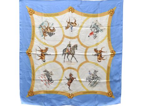 Auth HERMES Carre 90 Scarf  ECOLE FRANCAISE D EQUITATION  Silk Light Blue 9421D Cheap