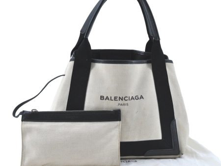 Auth BALENCIAGA Navy Caba S Hand Bag Canvas Leather 339933 White Black J1847 Discount