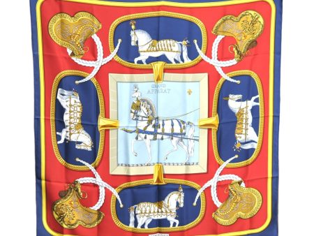 Authentic HERMES Carre 90 Scarf  GRAND APPARAT  Silk Navy Blue Gold J3557 Sale