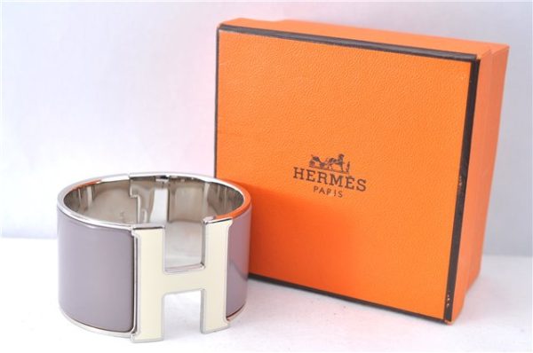 Authentic HERMES Bangle ClicH Silver Light Purple Box J1619 Sale