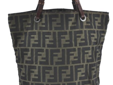 Authentic FENDI Zucca Tote Hand Bag Purse Nylon Leather Brown Black H7203 Online Hot Sale