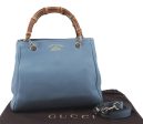 Auth GUCCI Bamboo Shopper Small 2Way Shoulder Hand Bag Leather 386032 Blue 4770D Online Sale