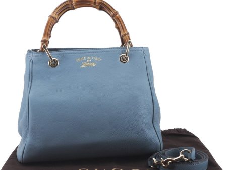 Auth GUCCI Bamboo Shopper Small 2Way Shoulder Hand Bag Leather 386032 Blue 4770D Online Sale