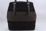 Auth BURBERRY Horizontal Stripe Shoulder Tote Bag Wool Leather Black Brown 7118D Hot on Sale