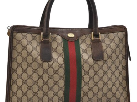 Authentic GUCCI Web Sherry Line Hand Tote Bag Purse GG PVC Leather Brown 2895E Discount