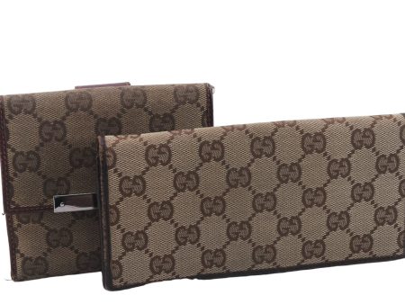 Authentic GUCCI Bifold Long Wallet Purse GG Canvas Leather Brown 2Set 7352D Hot on Sale