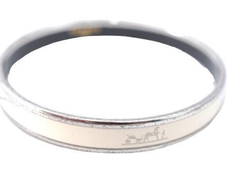 Authentic HERMES Email PM Bangle Caleche Motif Silver White J1519 Hot on Sale