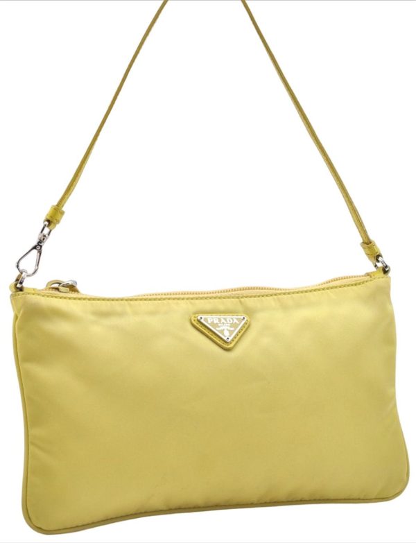 Authentic PRADA Nylon Tessuto Leather Shoulder Hand Bag Pouch Purse Yellow 6636E Fashion