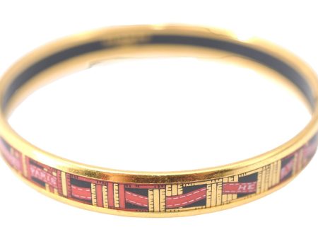 Authentic HERMES Email PM Bangle Ribbon Motif Gold Black Red J1393 Supply