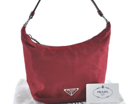 Authentic PRADA Nylon Tessuto Leather Hand Bag Pouch Purse BR1269 Red H4434 on Sale