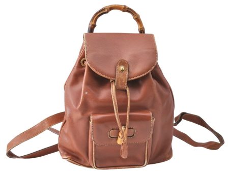 Authentic GUCCI Bamboo Backpack Leather Brown J1553 Online Sale