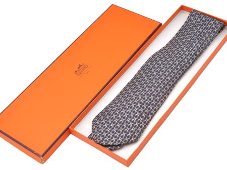 Authentic HERMES Tie Necktie String Pattern Pattern Silk Navy Blue Box J2978 Online Hot Sale