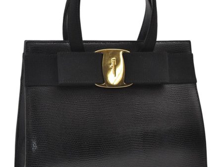 Authentic Salvatore Ferragamo Vara Leather Hand Bag Purse Black SF J2796 For Sale