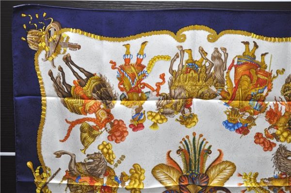 Authentic HERMES Carre 90 Scarf  LES FETES DU ROI SOLEIL  Silk Navy Box 3958D on Sale