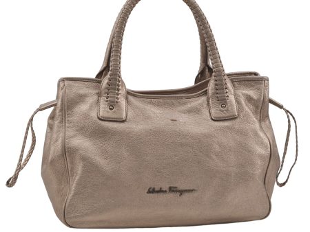 Authentic Salvatore Ferragamo Shoulder Tote Bag Leather Gold SF 7572D For Sale