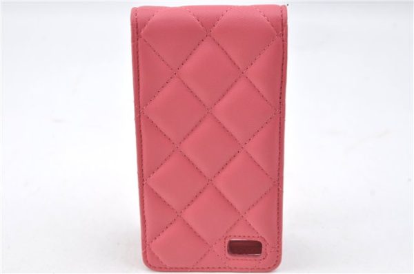 Authentic CHANEL Lamb Skin Matelasse CC Logo Ipod Case Pink J4536 Hot on Sale