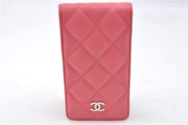 Authentic CHANEL Lamb Skin Matelasse CC Logo Ipod Case Pink J4536 Hot on Sale