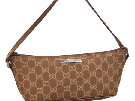 Authentic GUCCI Vintage Hand Bag Pouch Purse GG Canvas Leather Brown 2921E on Sale